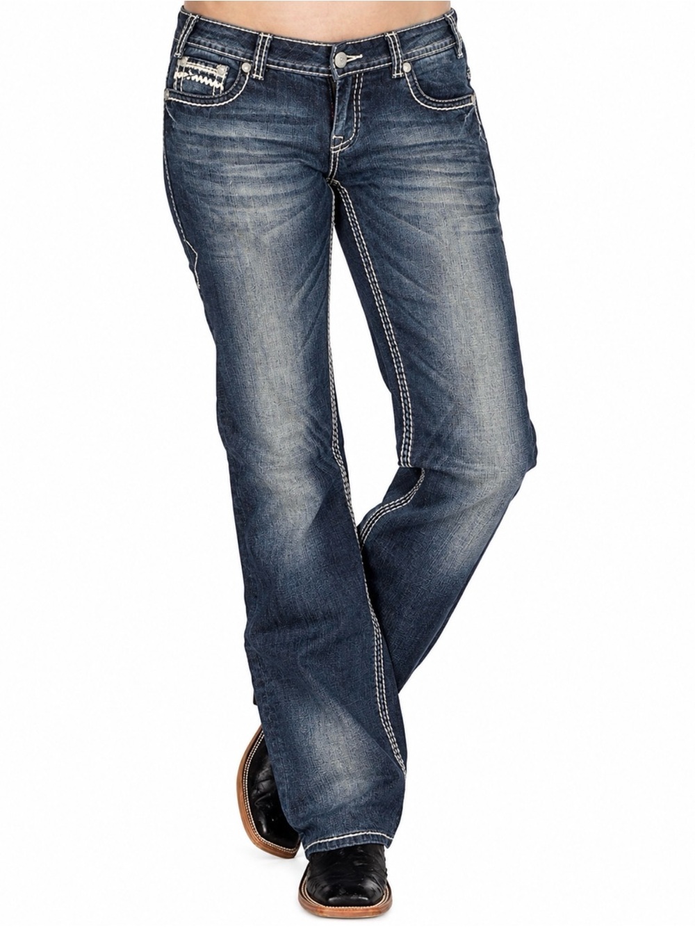 Rock & Roll Cowgirl Low Rise Bootcut Embellished Jeans 32x32